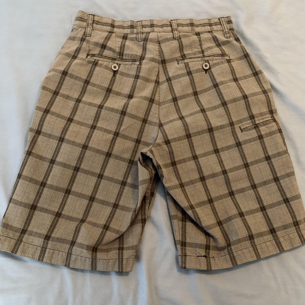 Burnside Shorts Mens 30 Brown Tan Plaid Flat Front Casual Chino Golf‎ Shorts - Picture 7 of 8